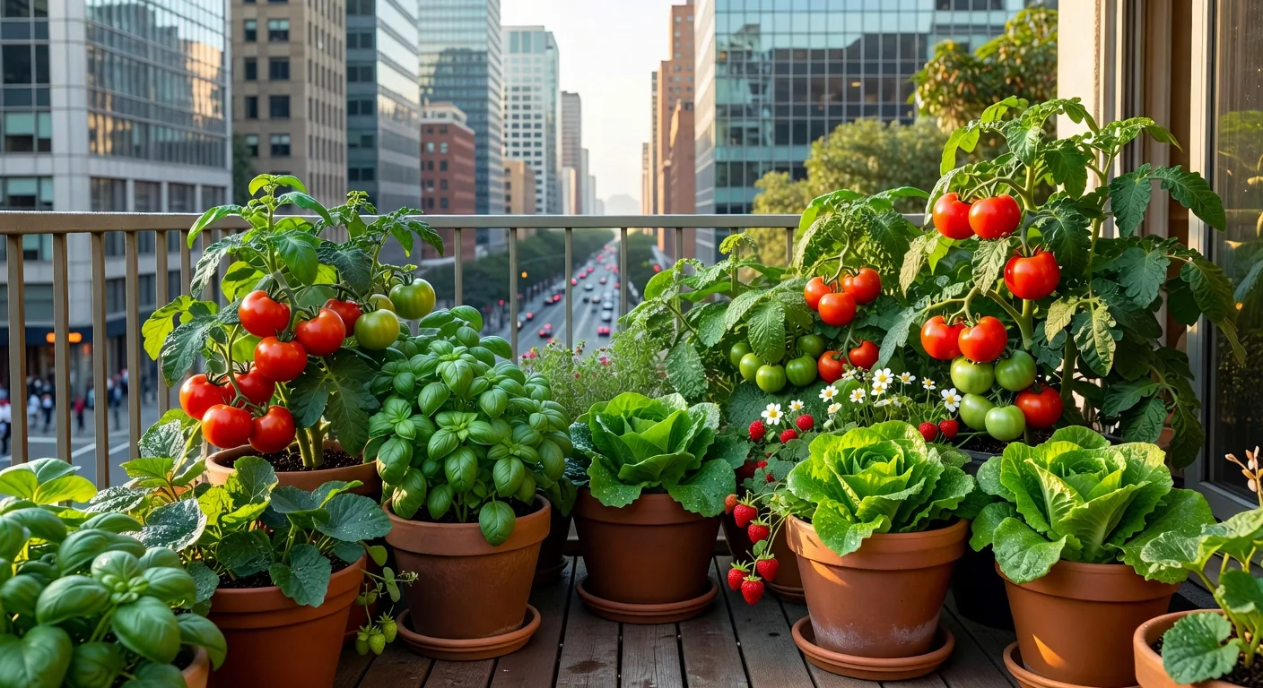 A lush balcony urban garden setup