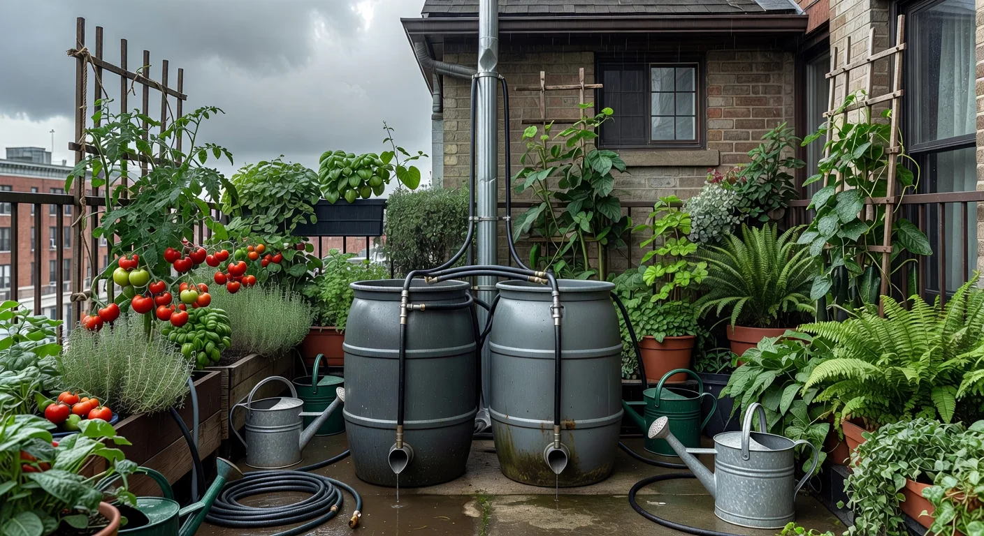 A compact rainwater harvesting barrel for a small patio